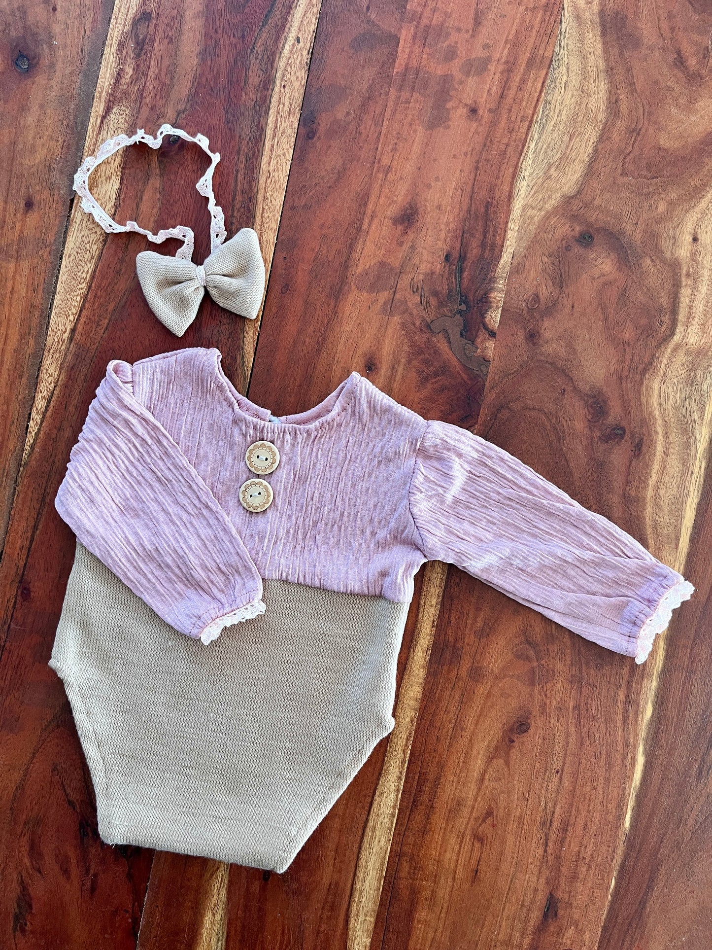 Anne pink and beige boho Newborn Photography Prop Outfit For Girl