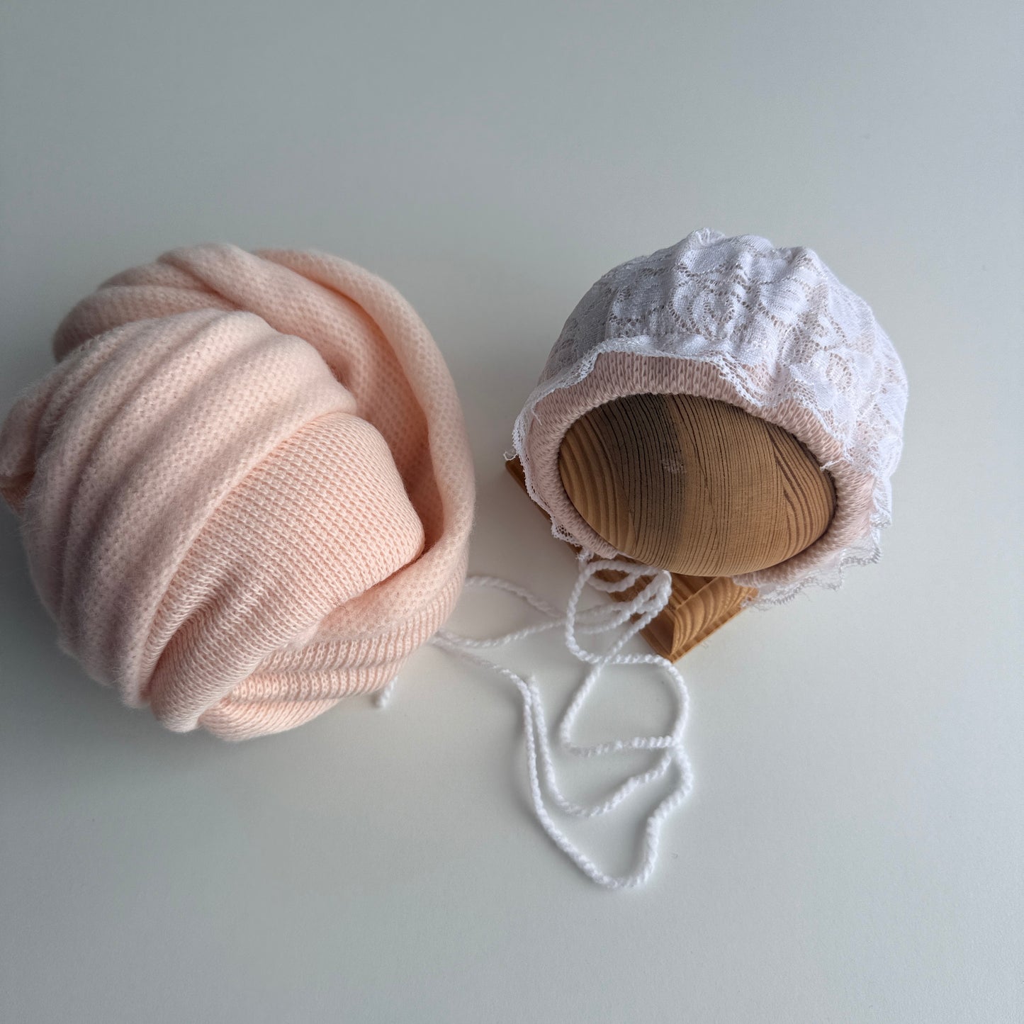 Blush Wrap & Lace Bonnet Set – Newborn Photography Props
