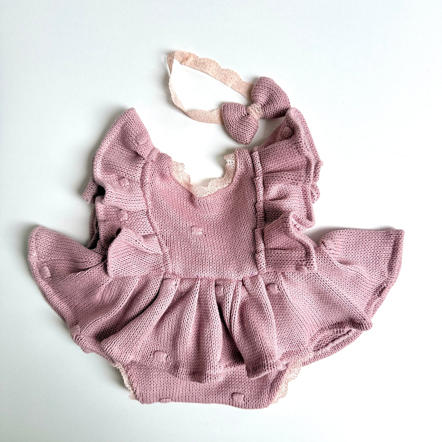 Rosalie Knit Romper & Bow Set – Dusty Rose