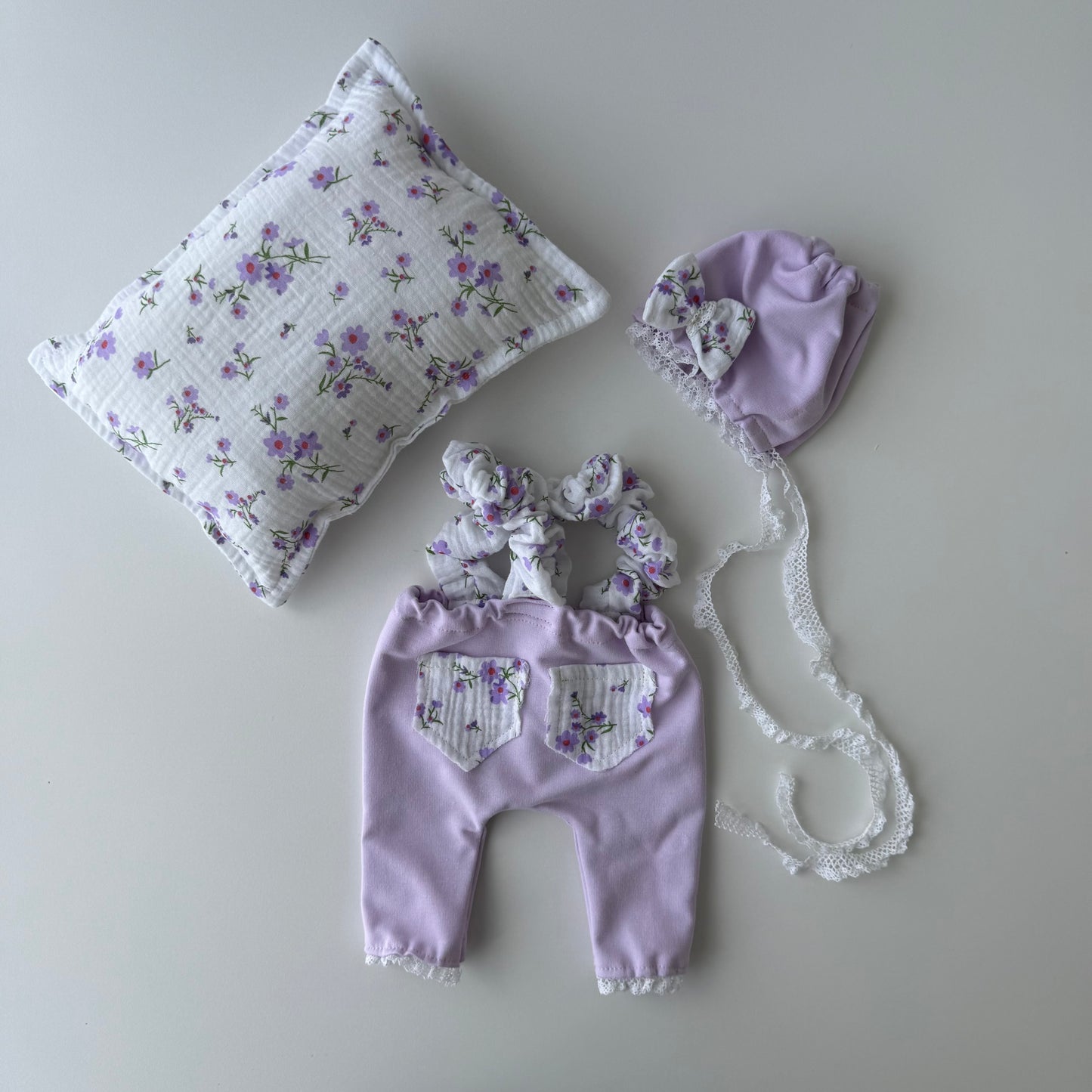 Violet Pants with bonnet and pillow for girl Baby Newborn Photography Props