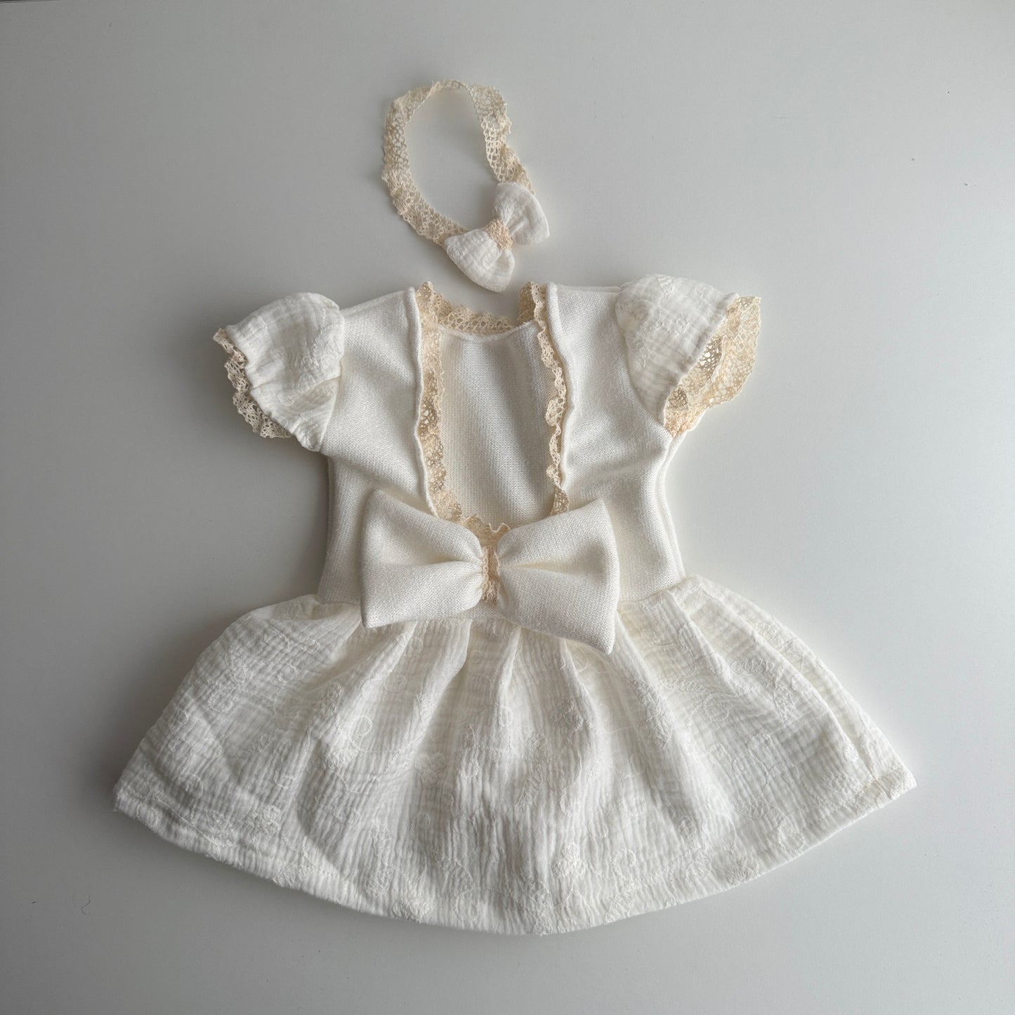 Newborn Dress with Muslin Skirt + Headband – Photography Prop Set