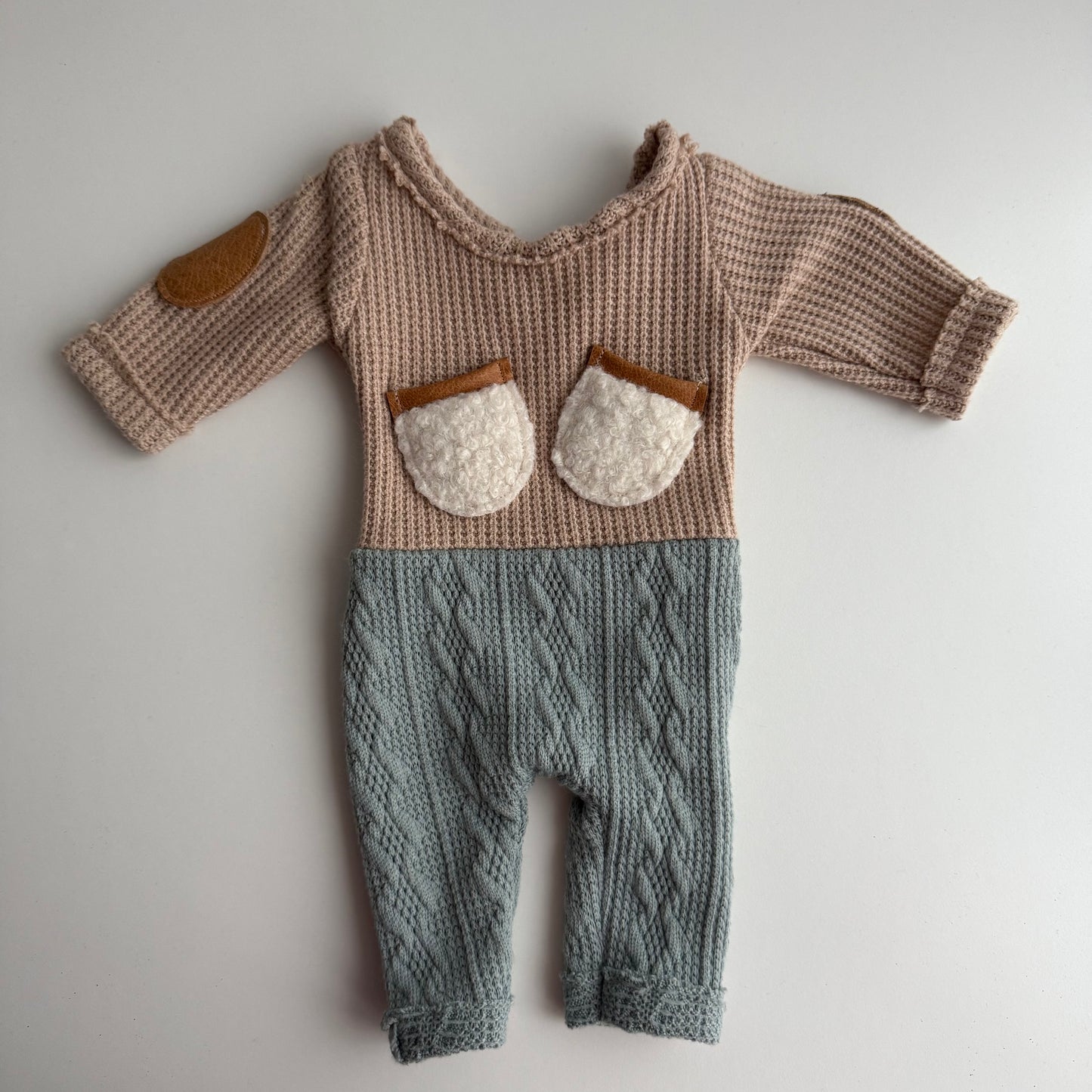 Beige / Mint Outfit for Boy Newborn Photo Prop