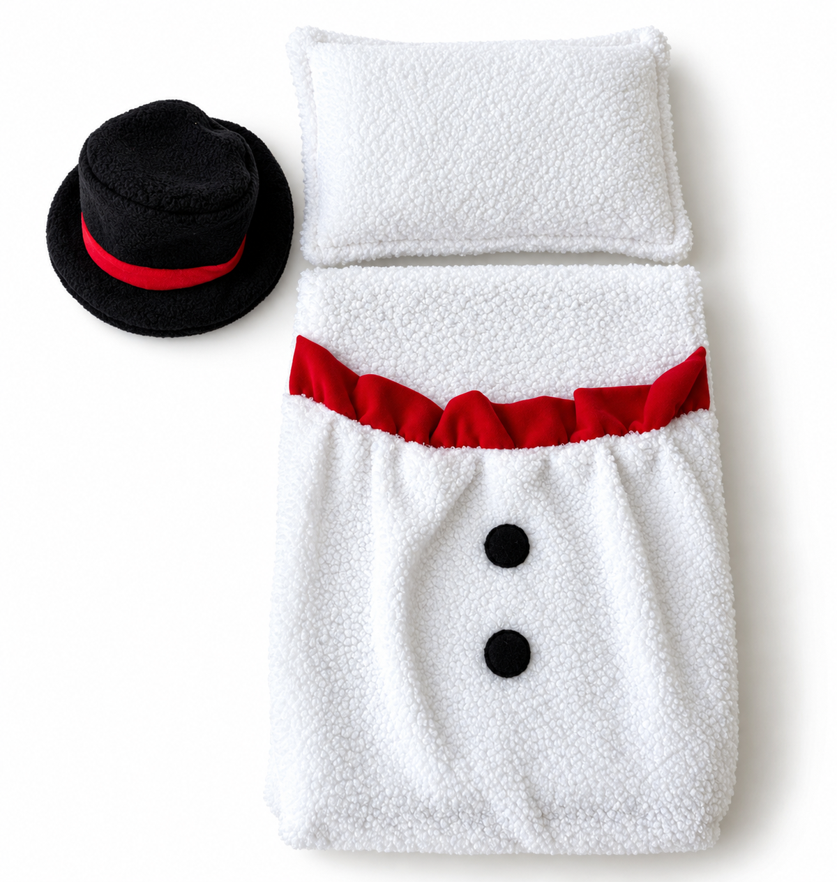 Snowman Newborn Photography Set | Mattress Cover with Pocket, Pillow & Hat | Optional Foam Insert