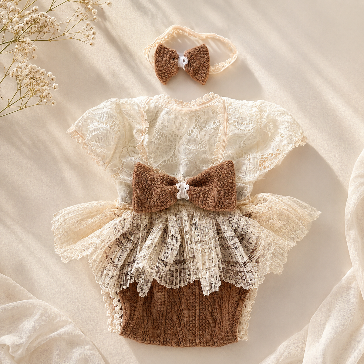 Accessoire de photographie pour nouveau-né Amey crème et beige