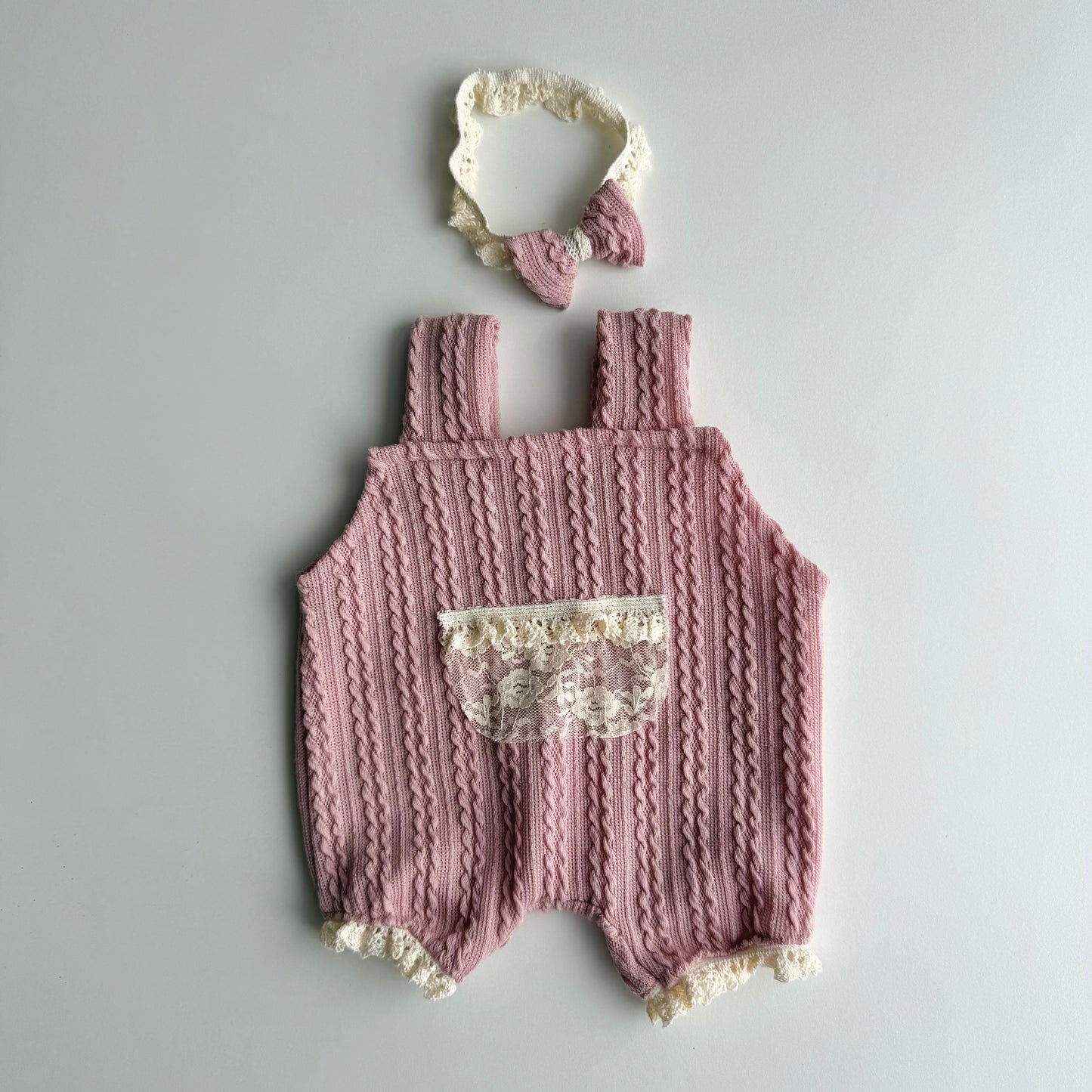 Blush Cable Knit Overalls Set – Newborn Photography Props