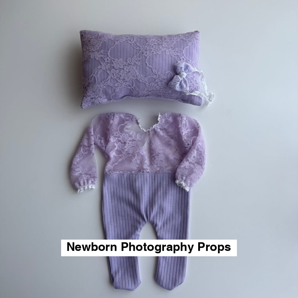 Anie purple Outfit with Headband and pillow Newborn Photography Prop