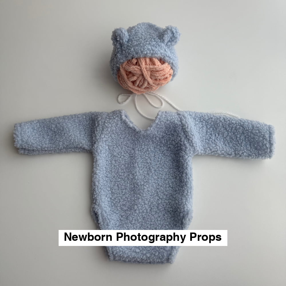 Bear blue outfit with bonnet Newborn Photography Props