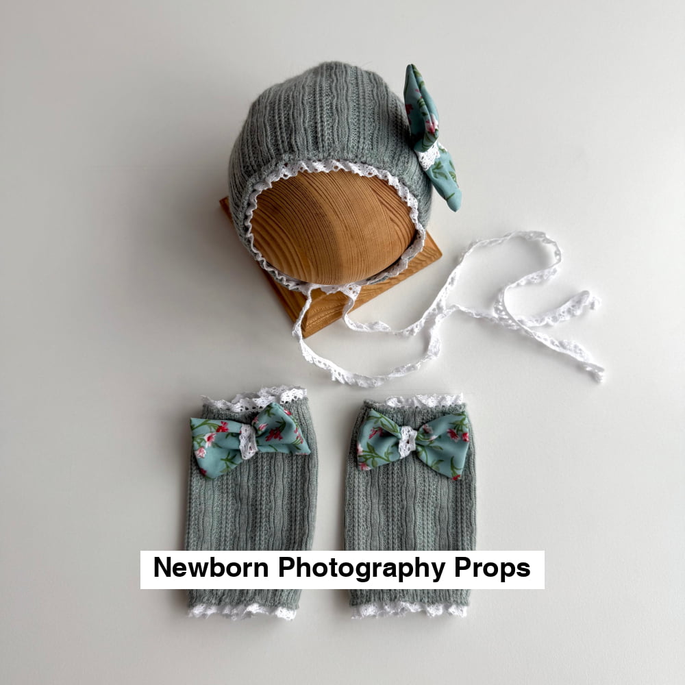 Dalia mint braid bonnet set with leg warmers Newborn Photography Prop