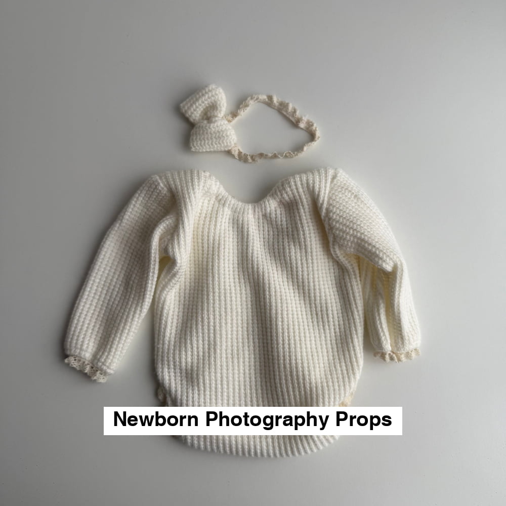 Ivory Ribbed Newborn Romper with Bow Headband