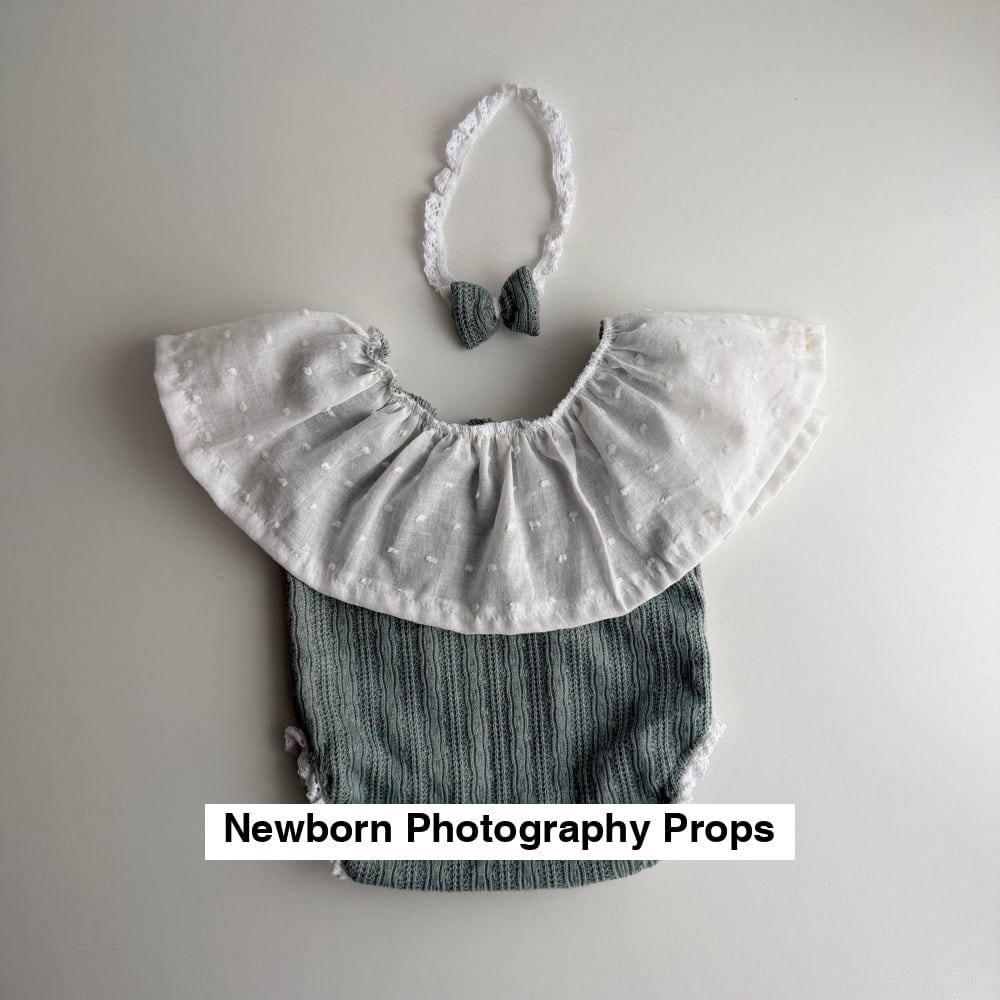 Newborn Romper with Ruffle + Headband – Photography Prop Set