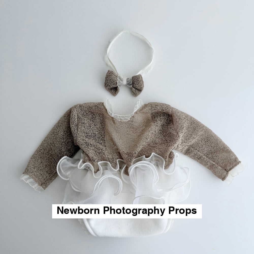 Taupe Lace Newborn Romper Set