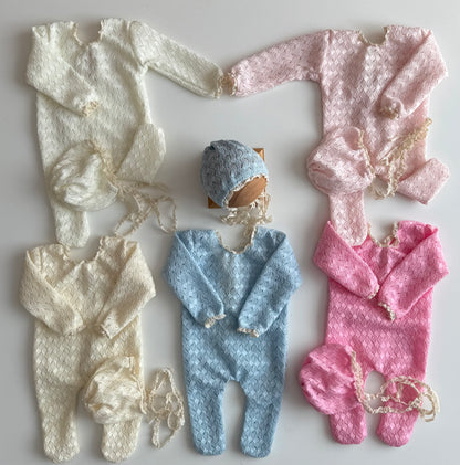 Lucy Boho lace fullfit  with bonnet Newborn Photography Props