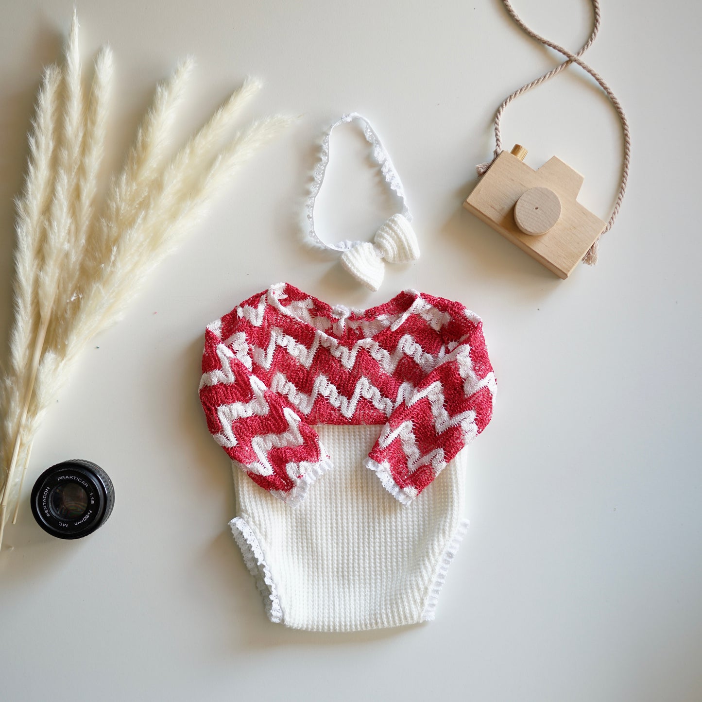 Anne red & white  Newborn Photography Prop Outfit For Girl