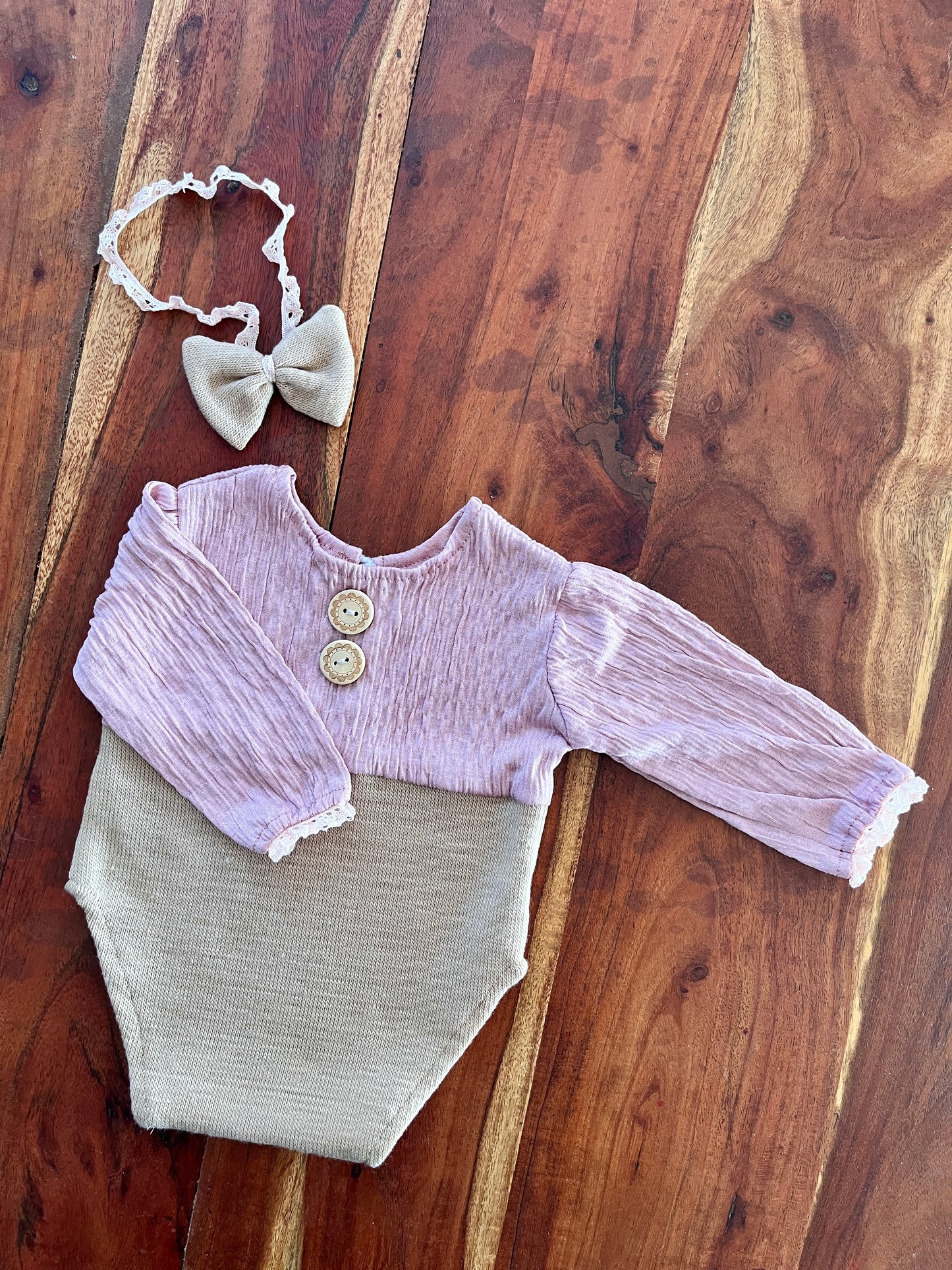 Anne  pink and beige boho Newborn Photography Prop Outfit For Girl