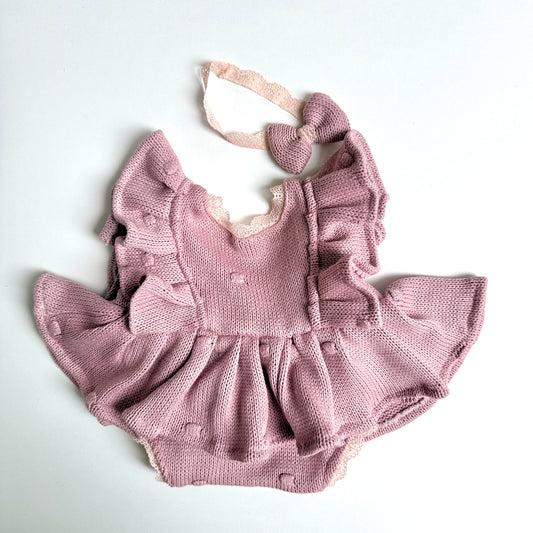 Rosalie Knit Romper & Bow Set – Dusty Rose