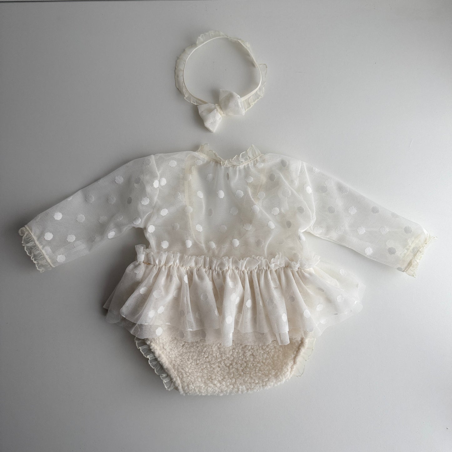 Newborn Romper with Tulle Ruffle + Headband – Photography Prop Set