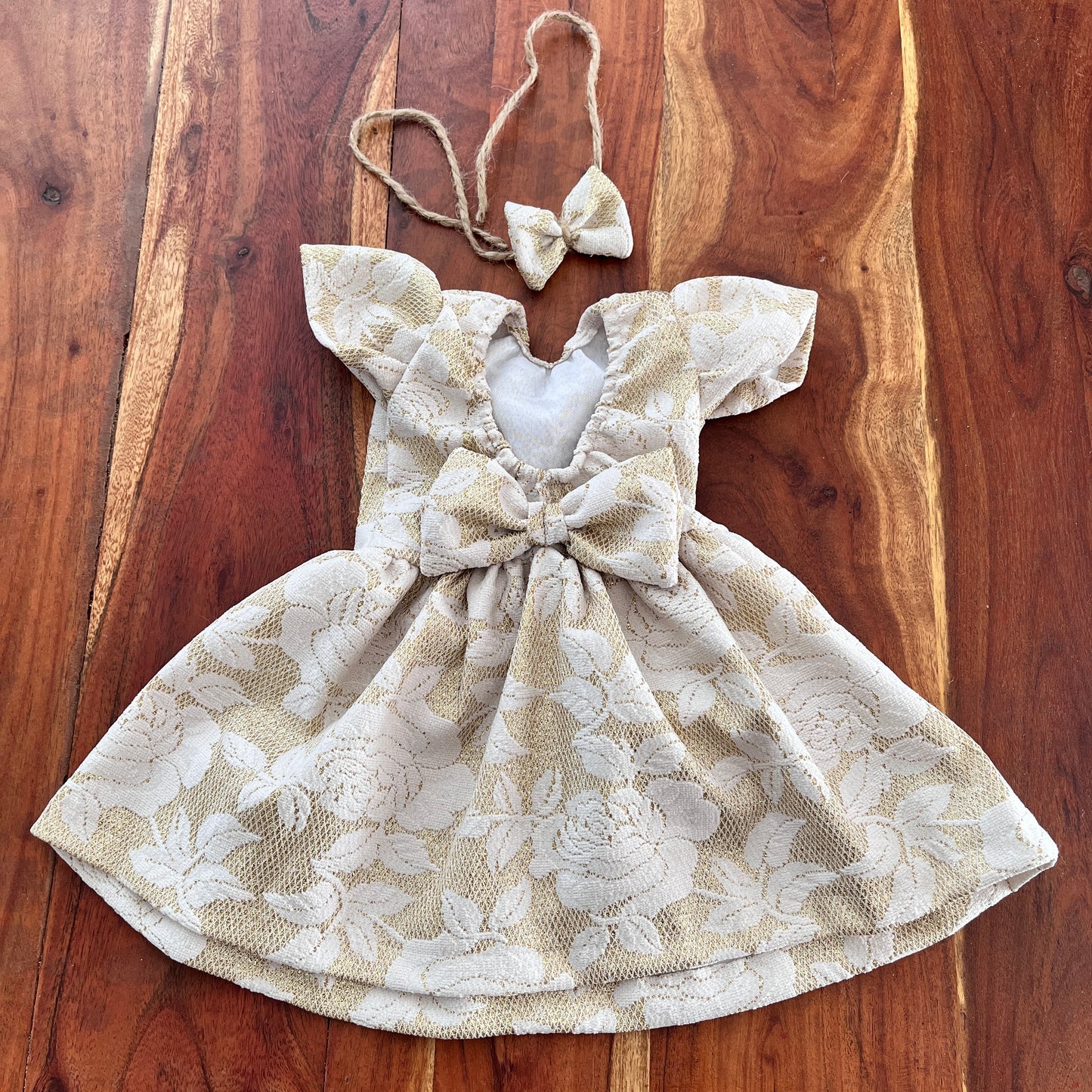 Gold rose Dress Newborn Photography Prop Outfit For Girl