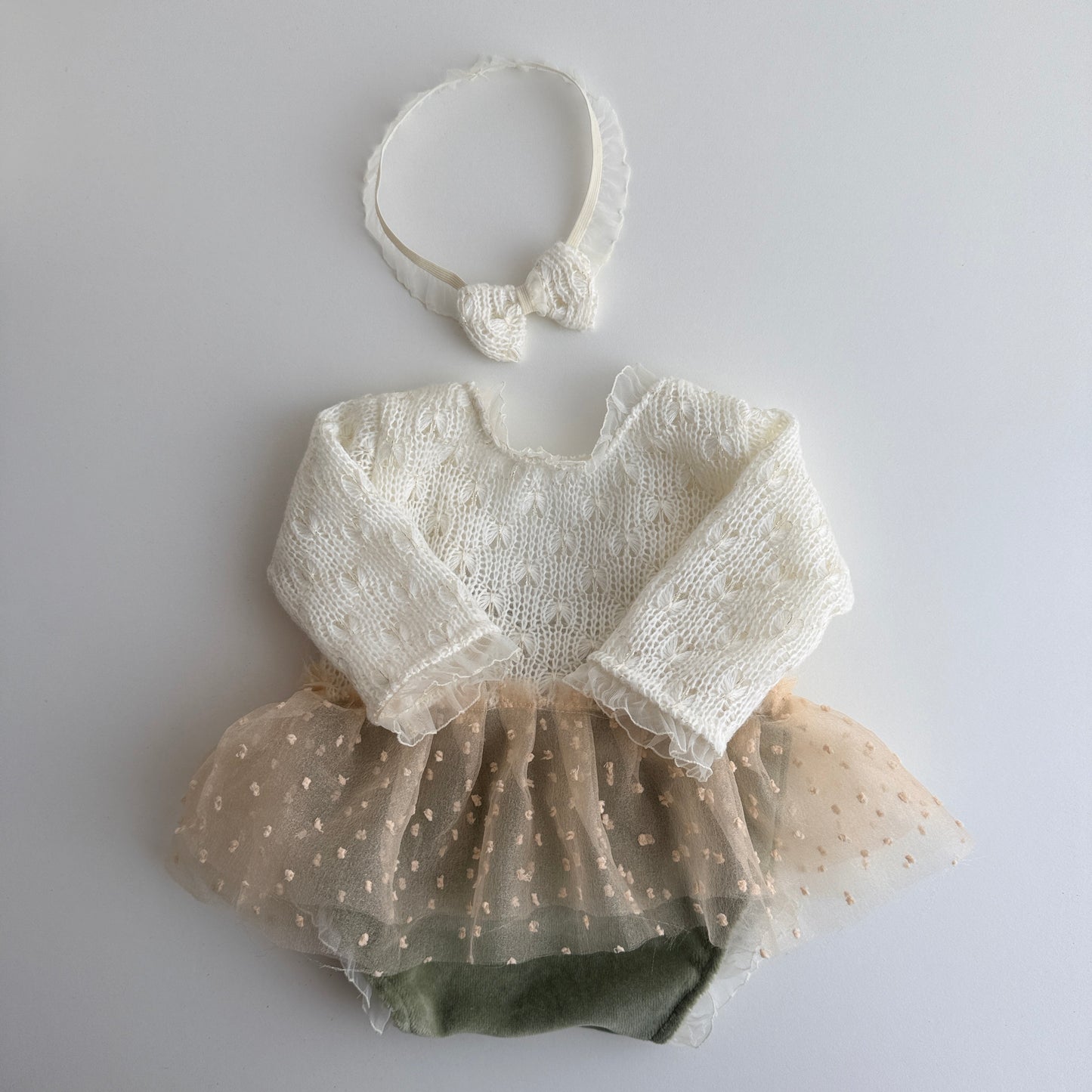 Olive and Gold Boho newborn dress  Newborn  Photography Props