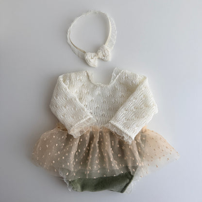 Olive and Gold Boho newborn dress  Newborn  Photography Props