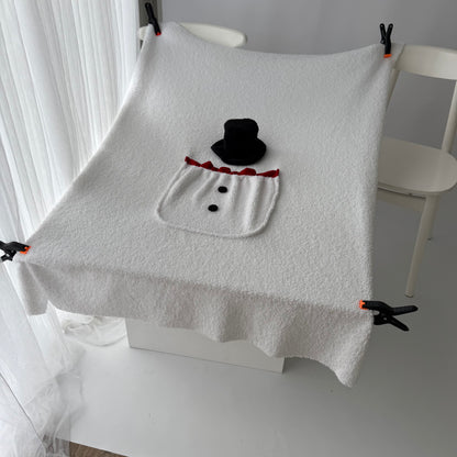 Snowman Backdrop with a pocket and snowman's hat. Newborn photo props