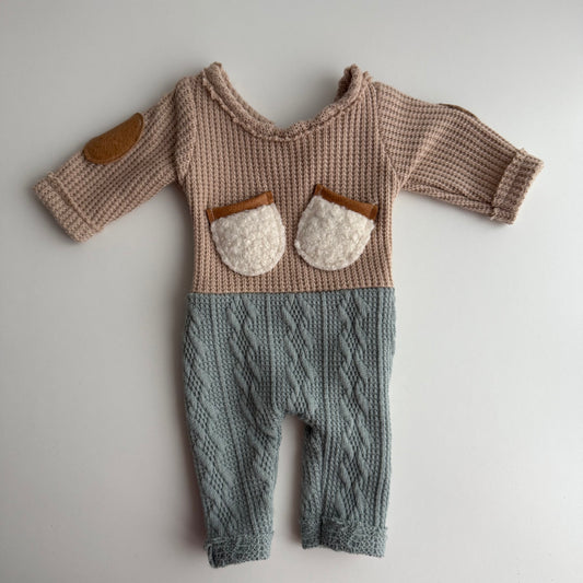 Beige / Mint Outfit for Boy Newborn Photo Prop