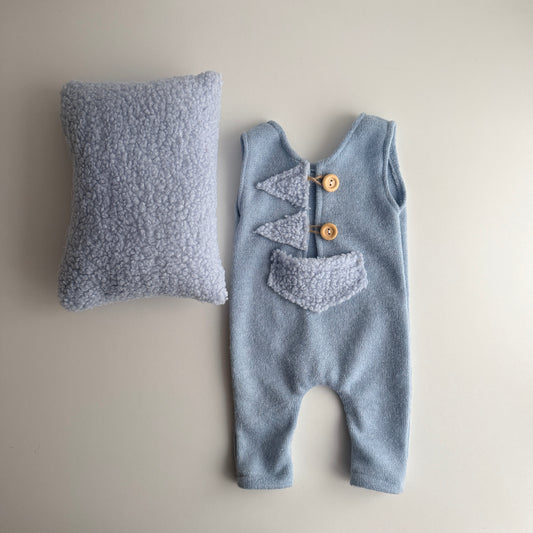 Newborn Romper with Decorative Details + Pillow – Photography Prop Set