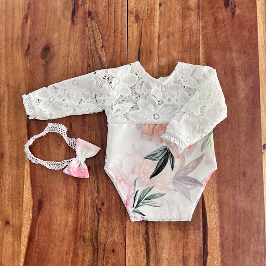 Mary white and flower Newborn Photography Prop Outfit For Girl