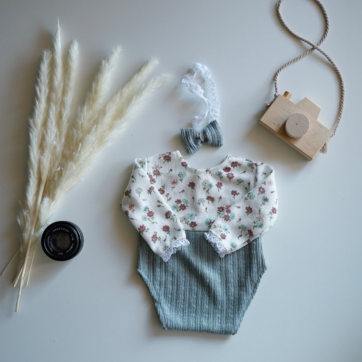 Anabelle Blumen-Mint-Neugeborenen-Fotografie-Requisiten-Outfit für Mädchen