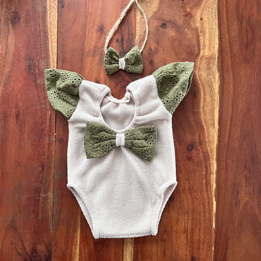 Clara  beige and green Newborn Photography Prop Outfit For Girl
