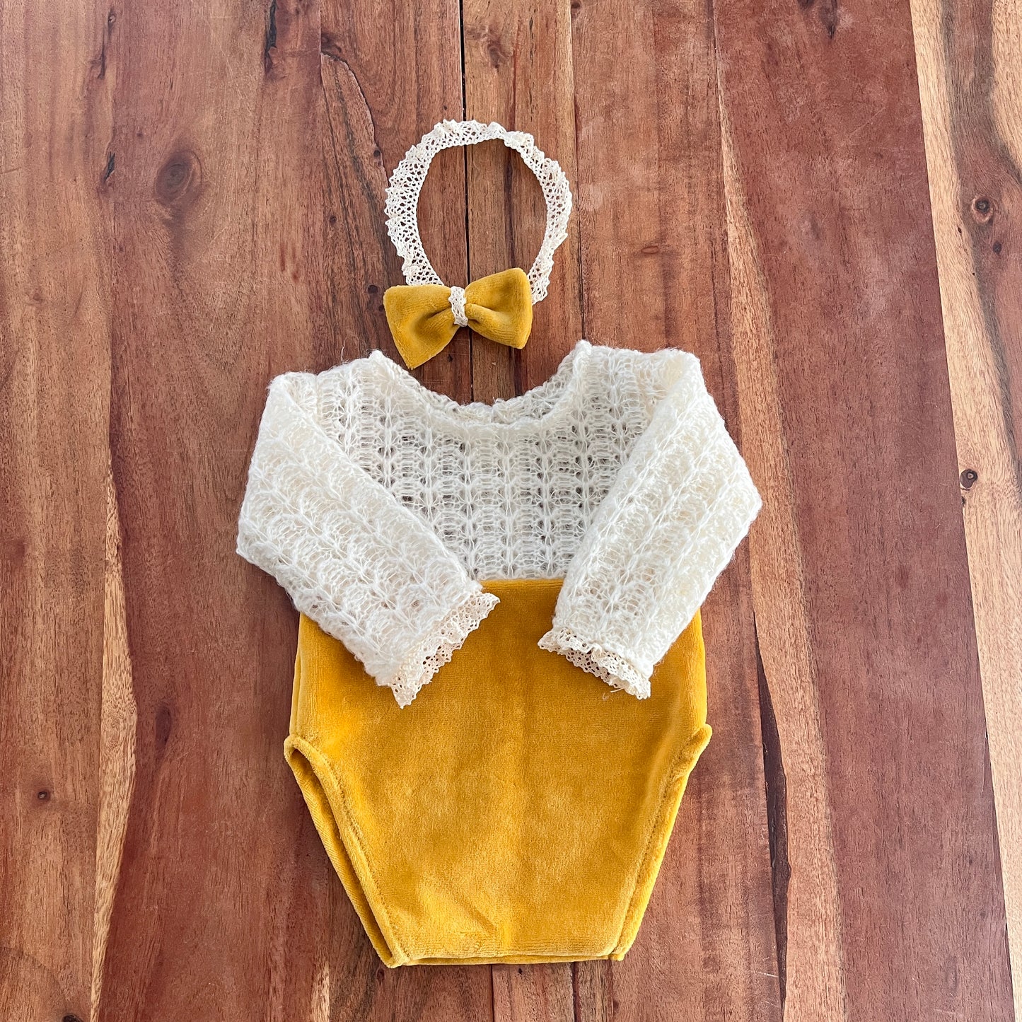 Mary velvet mustard Newborn Photography Prop Outfit For Girl