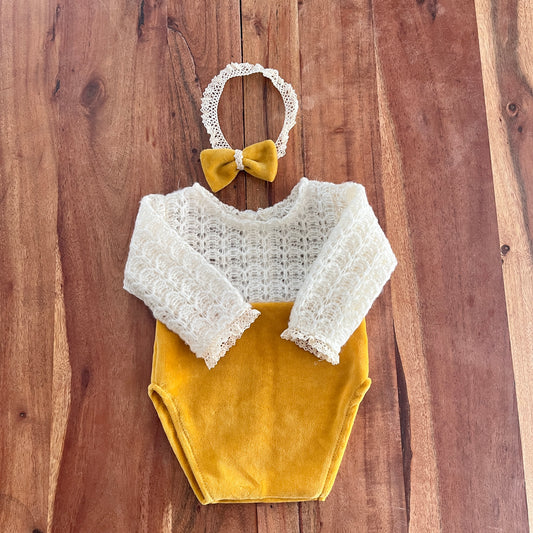 Mary velvet mustard Newborn Photography Prop Outfit For Girl