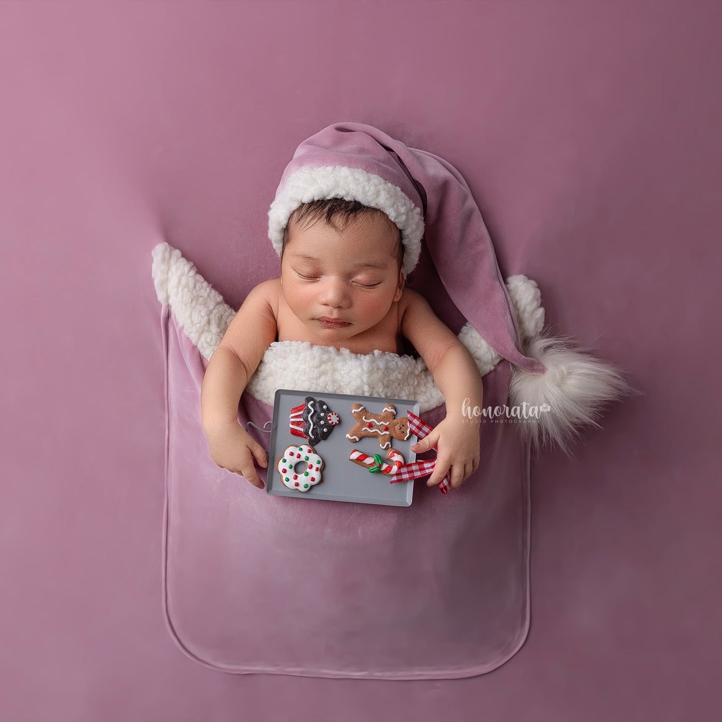 Pink Santa Hat, Backdrop with a pocket. Newborn photo props