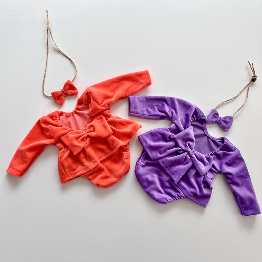 Martha Korallen- und Violett-Neugeborenen-Fotografie-Requisiten-Outfit für Mädchen