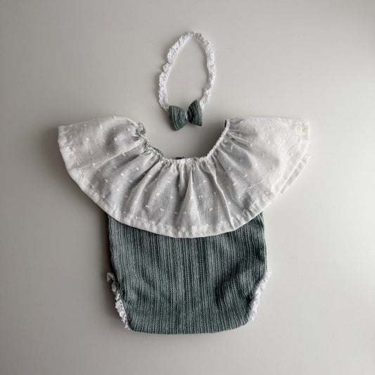 Newborn Romper with Ruffle + Headband – Photography Prop Set