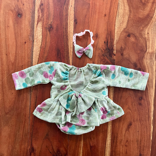 Martha green flower Newborn Photography Prop Outfit For Girl