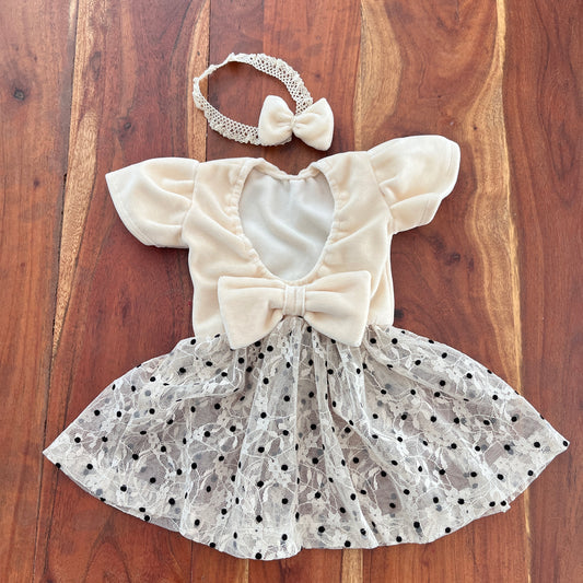 Cream Dress Newborn Photography Prop Outfit For Girl