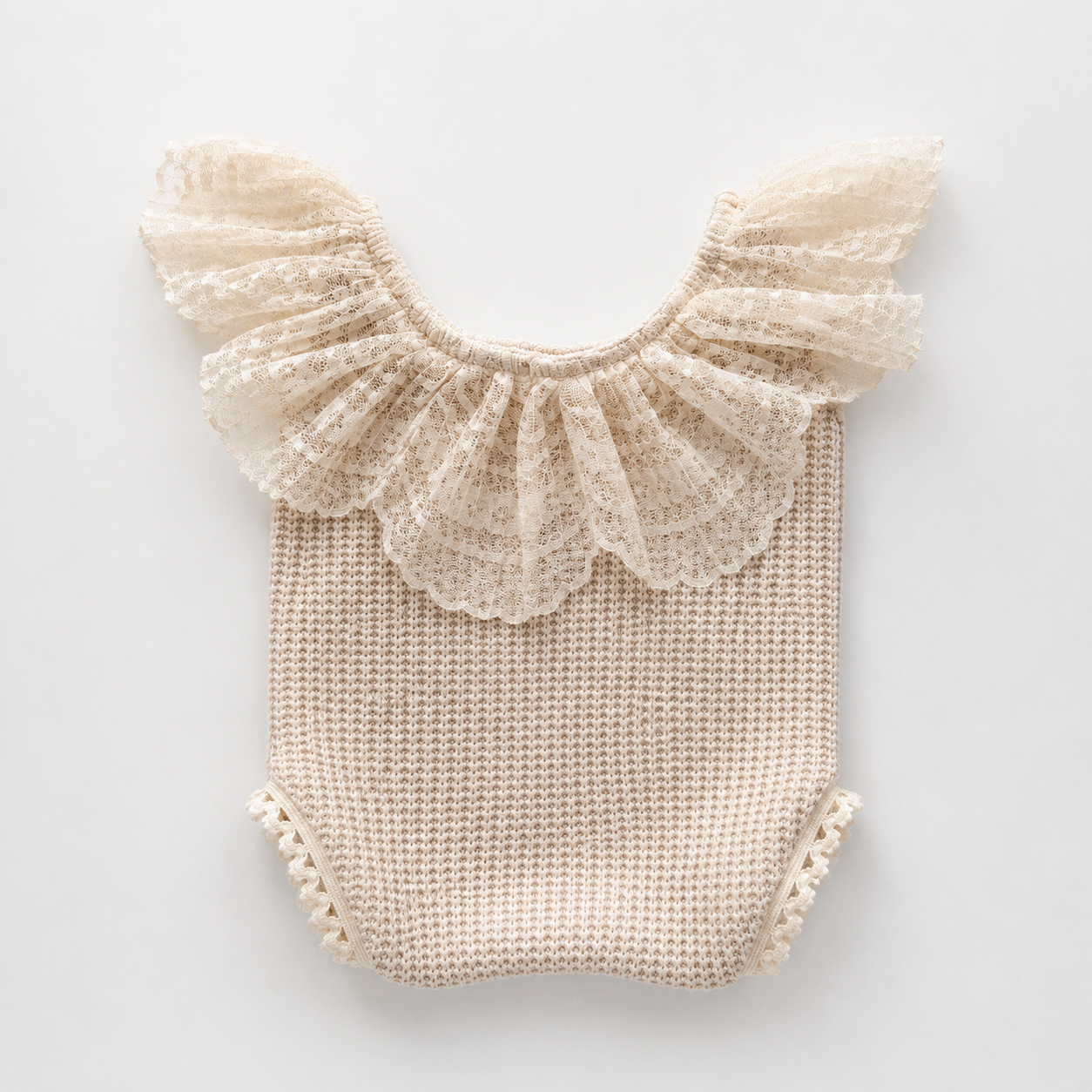Ivory Lace Ruffle Romper – Newborn Photography Props