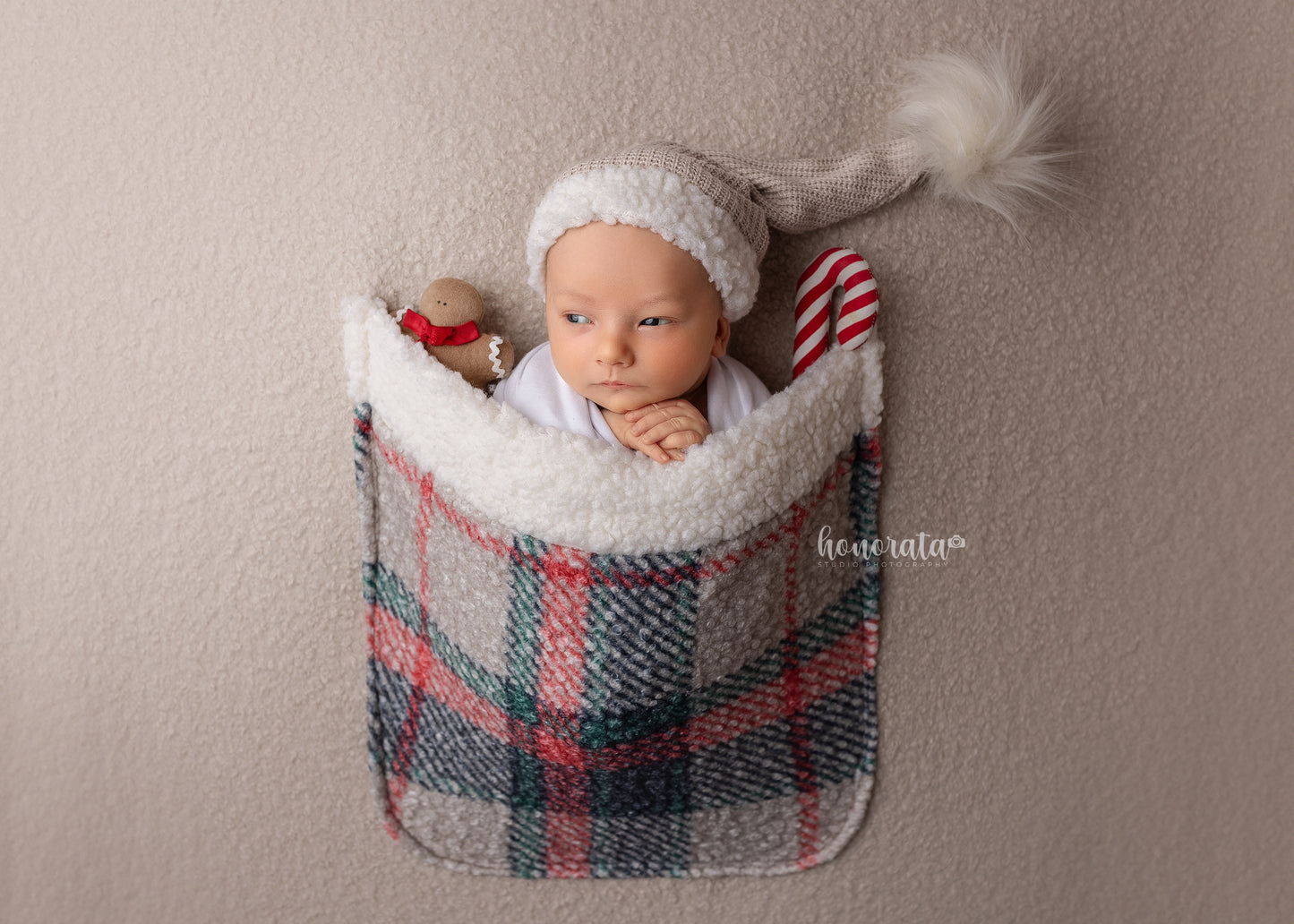 Milkshake Santa Hat, Backdrop with a pocket. Newborn photo props