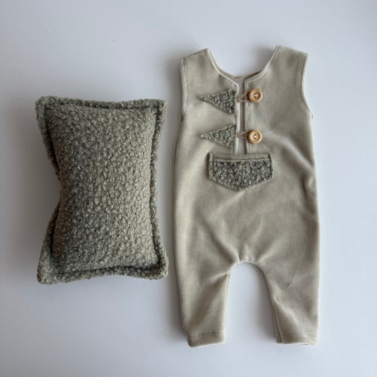 Pistachio Soft Newborn Romper & Pillow Set