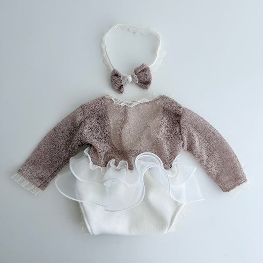 Dusty Rose Lace Newborn Romper Set