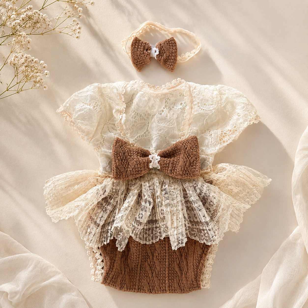 Accessoire de photographie pour nouveau-né Amey crème et beige