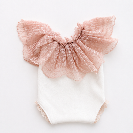 Amelia Off-Shoulder Lace Romper – Blush