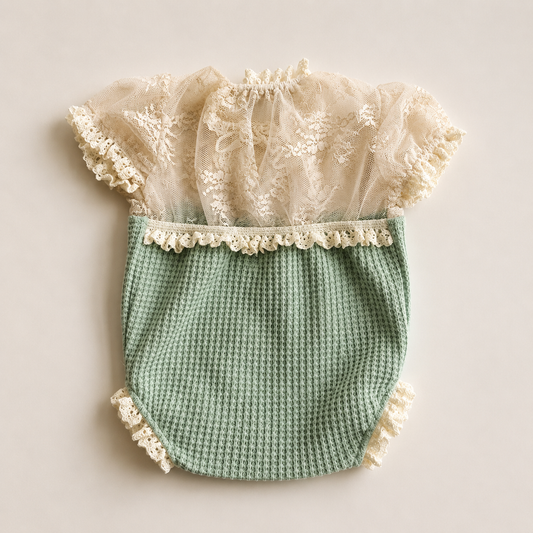 Willow Lace Romper – Sage | Newborn Photography Props