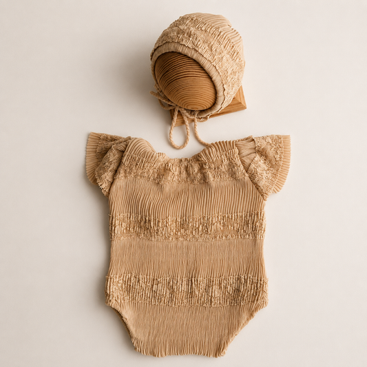 Camel Lace Romper Set – Newborn Photography Props
