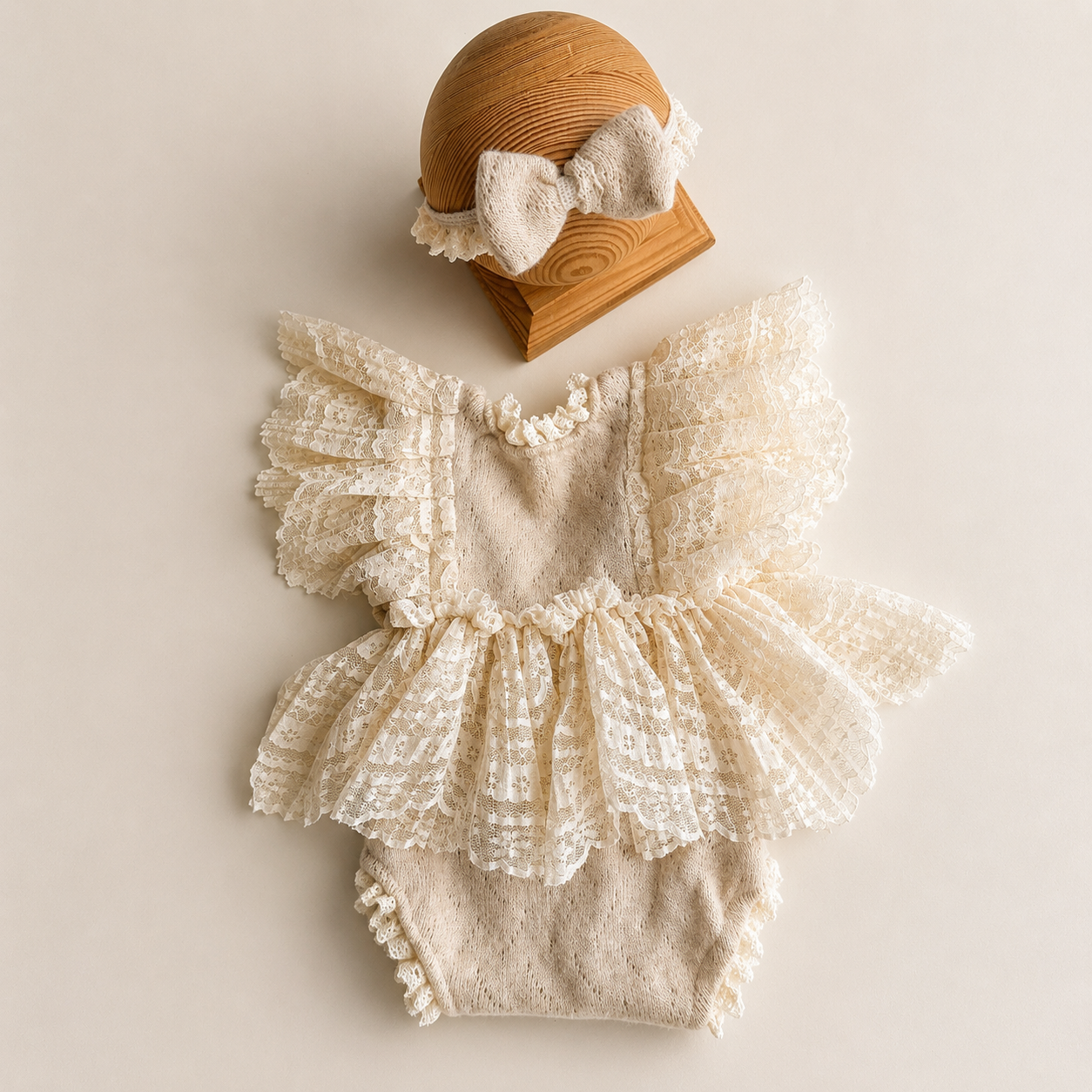 Beige Lace Romper Set – Newborn Photography Props