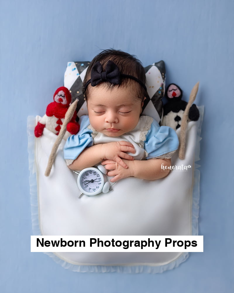 Alice Backdrop with a pocket. Newborn photo props - Full set