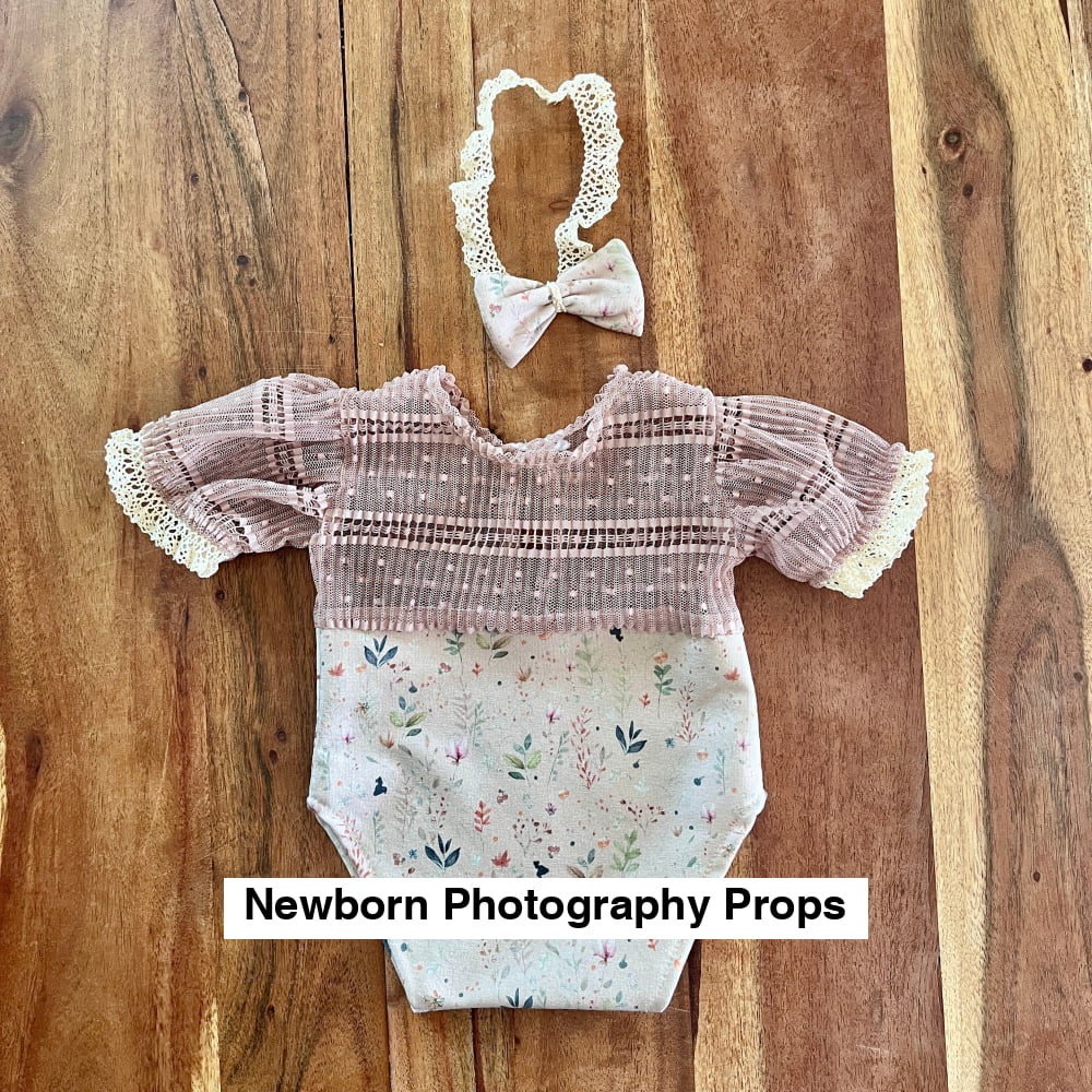 Anabelle cappucino lace & flower newborn or sitter Photography Prop Outfit For Girl