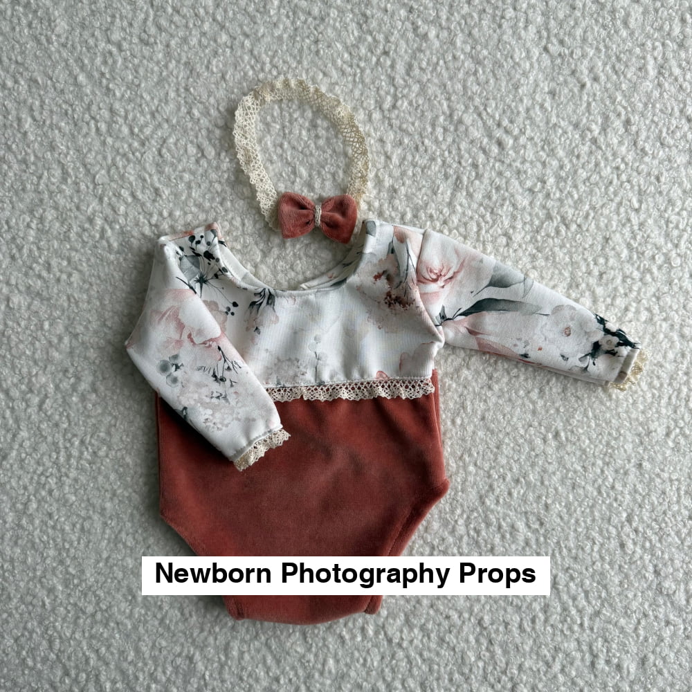 Anne velvet and floral Newborn Photography Prop Outfit For Girl - Newborn