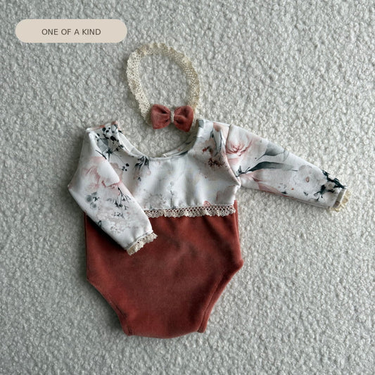 Anne velvet and floral Newborn Photography Prop Outfit For Girl - Newborn
