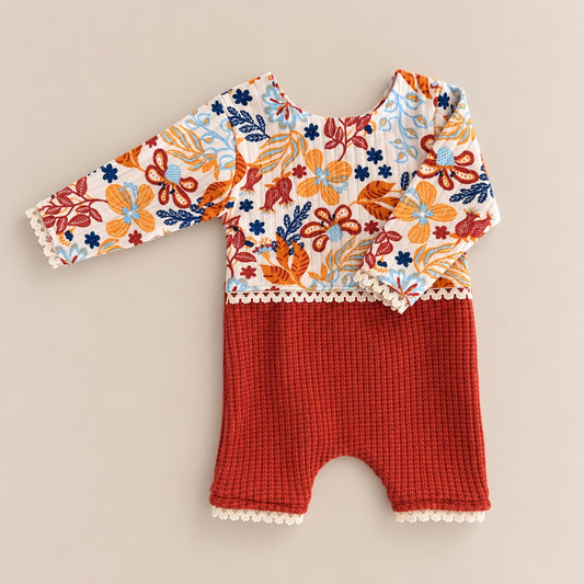 Autumn floral and rust long sleeve romper newborn photography prop